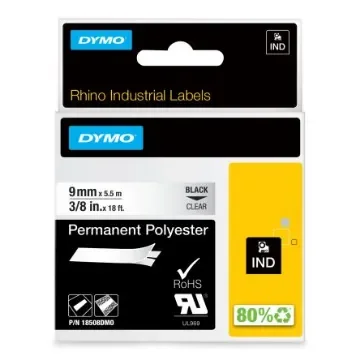 Dymo Black on Clear Label Printer Tape, 5.5 m Length, 9 mm Width - 18508DMO product image