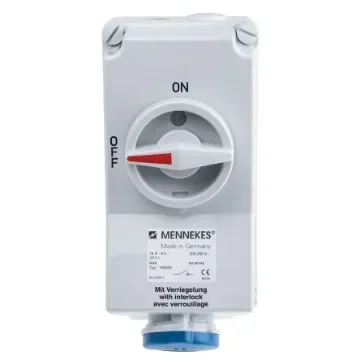 MENNEKES Switchable IP44 Industrial Interlock Socket 2P+E, Earthing Position 6h, 16A, 230 V - 7002A product image