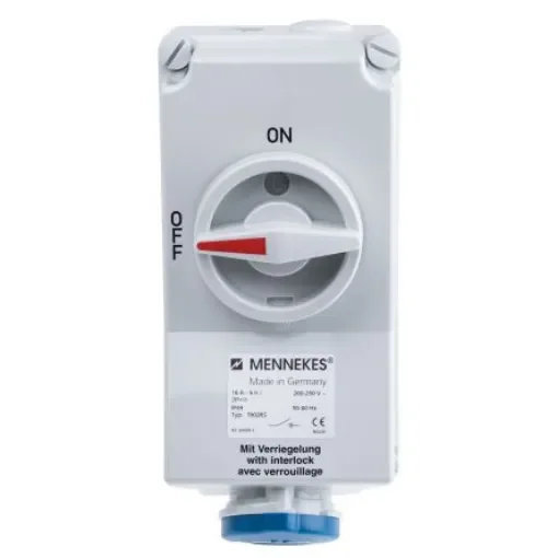 MENNEKES Switchable IP44 Industrial Interlock Socket 2P+E, Earthing Position 6h, 16A, 230 V - 7002A product image