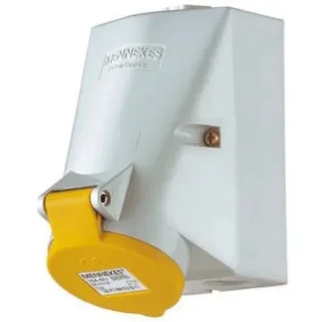 MENNEKES IP44 Yellow Wall Mount 3P Right Angle Socket, Rated At 32A, 110 V - 1420 product image