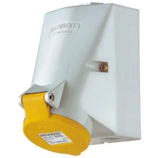 MENNEKES IP44 Yellow Wall Mount 3P Right Angle Socket, Rated At 32A, 110 V - 1420 product image