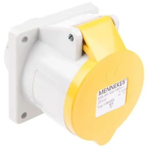 MENNEKES IP44 Yellow Panel Mount 3P Industrial Power Socket, Rated At 32A, 110 V - 1394 product image