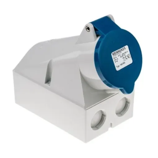 MENNEKES IP44 Blue Wall Mount 3P Right Angle Socket, Rated At 32A, 230 V - 1421 product image