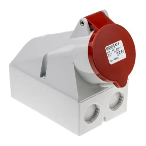 MENNEKES IP44 Red Wall Mount 4P Right Angle Socket, Rated At 32A, 415 V - 1425 product image