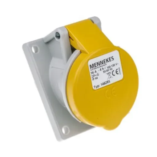 MENNEKES IP44 Yellow Panel Mount 3P Angled Industrial Power Socket, Rated At 16A, 110 V - 1462 product image
