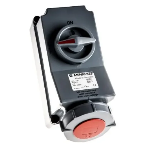 MENNEKES Right Angle Switchable IP67 Industrial Interlock Socket 3PN+E, Earthing Position 6h, 32A, 400 V - 7288 product image