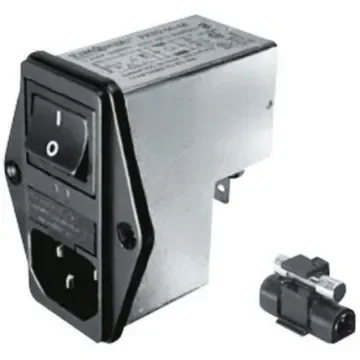 Schurter 1A, 250 V ac Male Panel Mount Filtered IEC Connector 2 Pole 4304.4001 1 Fuse product image