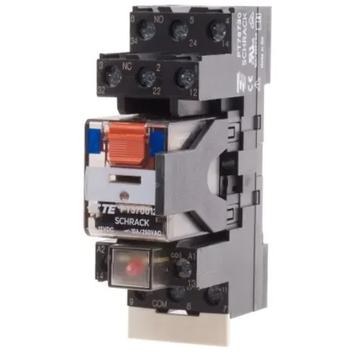 TE Connectivity DIN Rail Power Relay, 12V dc Coil, 10A Switching Current, 3PDT - PT3S7LB2 1-1415075-1 product image