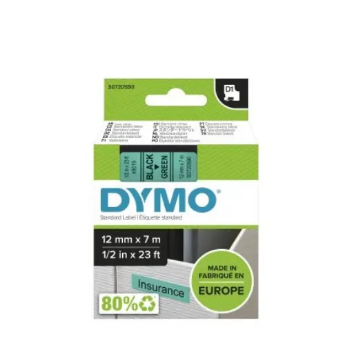 Dymo Black on Green Label Printer Tape, 7 m Length, 12 mm Width - S0720590 product image