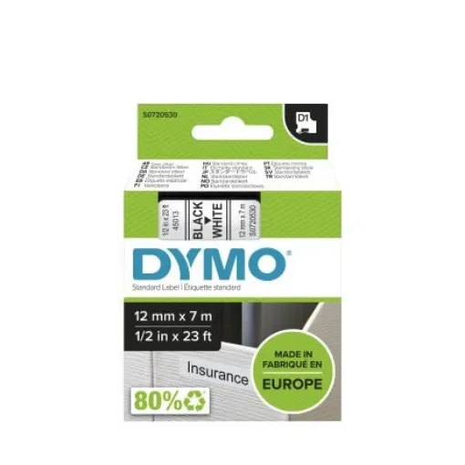 Dymo Black on White Label Printer Tape, 7 m Length, 12 mm Width - S0720530 product image