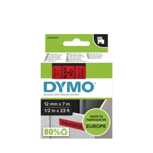 Dymo Black on Red Label Printer Tape, 7 m Length, 12 mm Width - S0720570 product image