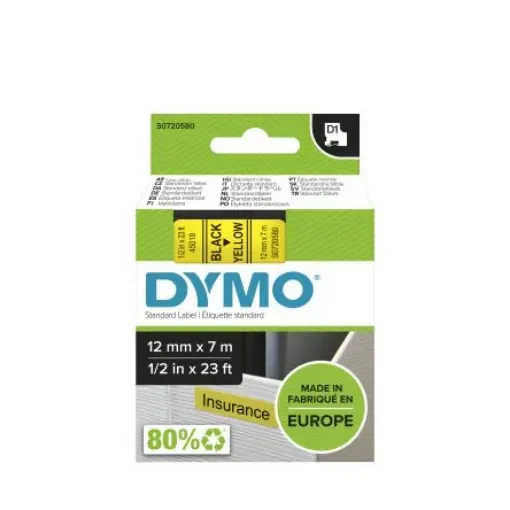 Dymo Black on Yellow Label Printer Tape, 7 m Length, 12 mm Width - S0720580 product image