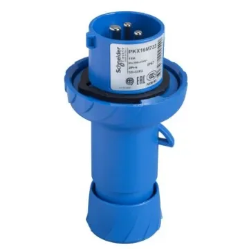 Schneider Electric, PratiKa IP67 Blue Cable Mount 2P + E Industrial Power Plug, Rated At 16A, 230 V - PKX16M723 product image