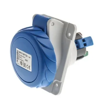 Schneider Electric, PratiKa IP67 Blue Panel Mount 2P + E Right Angle Industrial Power Socket, Rated At 16A, 230 V - PKY16F723 product image
