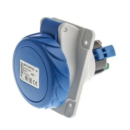 Schneider Electric, PratiKa IP67 Blue Panel Mount 2P + E Right Angle Industrial Power Socket, Rated At 16A, 230 V - PKY16F723 product image
