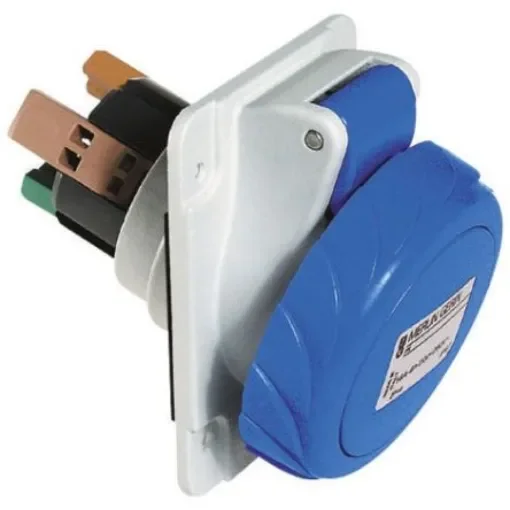 Schneider Electric, PratiKa IP67 Red Panel Mount 3P + E Right Angle Industrial Power Socket, Rated At 16A, 415 V - PKY16F734 product image