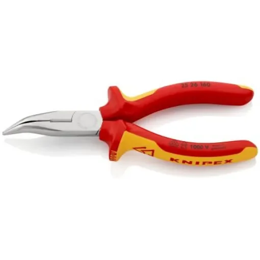 Knipex 25 26 Long Nose Pliers, 160 mm Overall, Angled Tip, VDE/1000V, 50mm Jaw - 25 26 160 product image