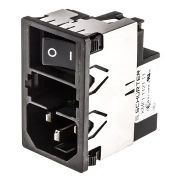 Schurter 2A, 250 V ac Male Snap-In Filtered IEC Connector 2 Pole KMF1.1121.11, Solder 2 Fuse product image
