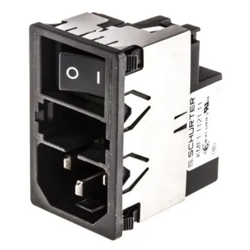Schurter 2A, 250 V ac Male Snap-In Filtered IEC Connector 2 Pole KMF1.1121.11, Solder 2 Fuse product image