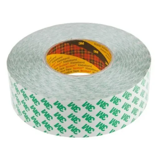 3M 9087 White Double Sided Plastic Tape, 0.26mm Thick, 5.2 N/cm, PVC Backing, 50mm x 50m - 9087 50MMX50M product image