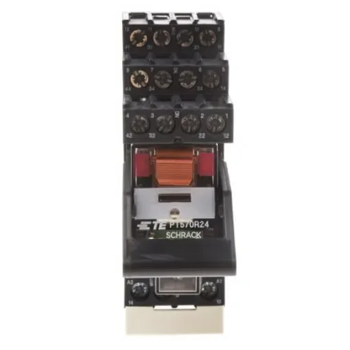 TE Connectivity DIN Rail Power Relay, 24V ac Coil, 6A Switching Current, 4PDT - PT5L7RC4 1-1415535-1 product image