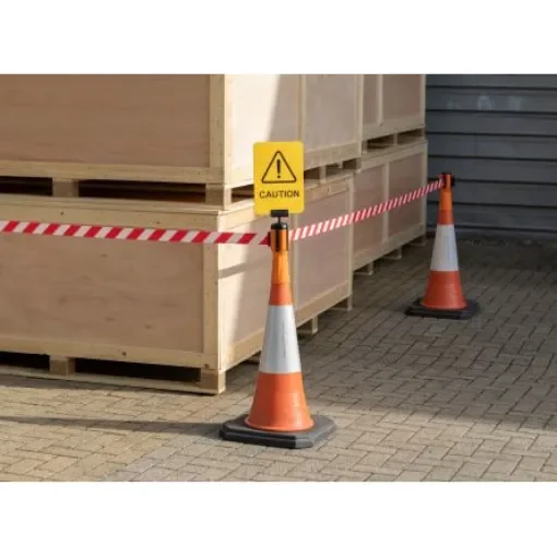 Tensator Orange PE Retractable Barrier, 3.65m, Red, White Tape - TC114-D3-3.65 product image