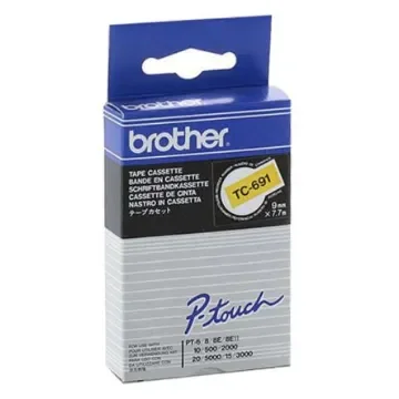 Brother Black on Yellow Label Printer Tape, 8 m Length, 9 mm Width - TC691 product image