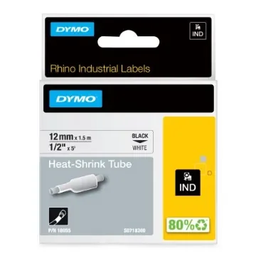 Dymo Heat Shrink Tubing, White 12mm Sleeve Dia. x 1.5m Length 3:1 Ratio, DYMO Series - 18055 product image