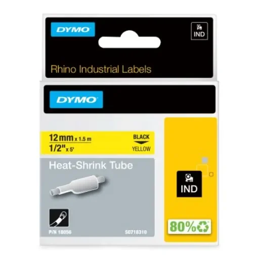 Dymo Heat Shrink Tubing, Yellow 12mm Sleeve Dia. x 1.5m Length 3:1 Ratio, DYMO Series - 18056 product image