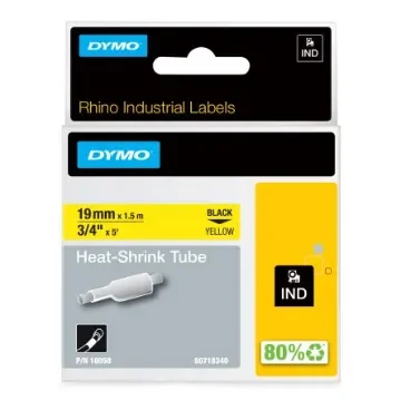 Dymo Heat Shrink Tubing, Yellow 19mm Sleeve Dia. x 1.5m Length 3:1 Ratio, DYMO Series - 18058 product image