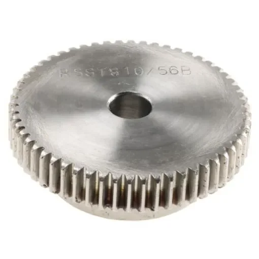 RS PRO Stainless Steel 56 Teeth Spur Gear, 1 Module, 10mm Bore Diam, 56mm Pitch Diam, 40mm Hub Diam - 5216799 product image