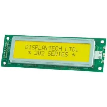 Displaytech 202A-BC-BC Alphanumeric LCD Display, Yellow on Green, 2 Rows by 20 Characters, Transflective product image