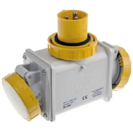 Scame IP66 Yellow 1 x 2P + E, 2 x 2P + E Industrial Power Connector Adapter Plug, Socket, Rated At 16A, 110 V - 601.1620 product image