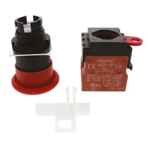 Omron A22E Series Twist Release Emergency Stop Push Button, Panel Mount, 2NC, IP65 - A22E-M-02 product image