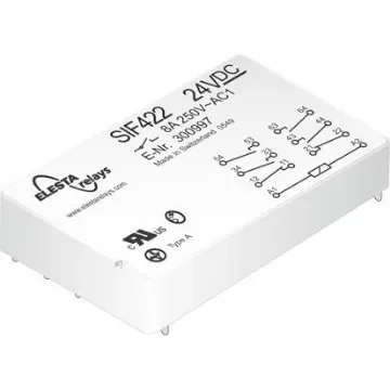 Elesta PCB Mount Force Guided Relay, 24V dc Coil Voltage, 4PST, DPST - SIF 422 24VDC product image
