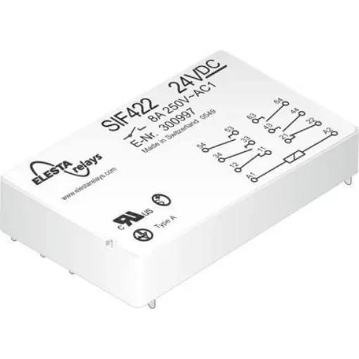 Elesta PCB Mount Force Guided Relay, 24V dc Coil Voltage, 4PST, DPST - SIF 422 24VDC product image