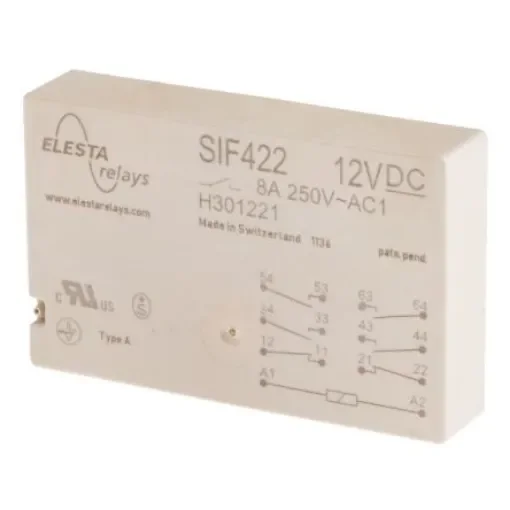 Elesta PCB Mount Force Guided Relay, 12V dc Coil Voltage, 4PST, DPST - SIF 422 12VDC product image