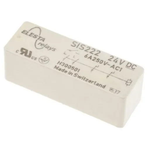 Elesta PCB Mount Force Guided Relay, 24V dc Coil Voltage, 2 Pole, DPDT - SIS 222 24VDC product image