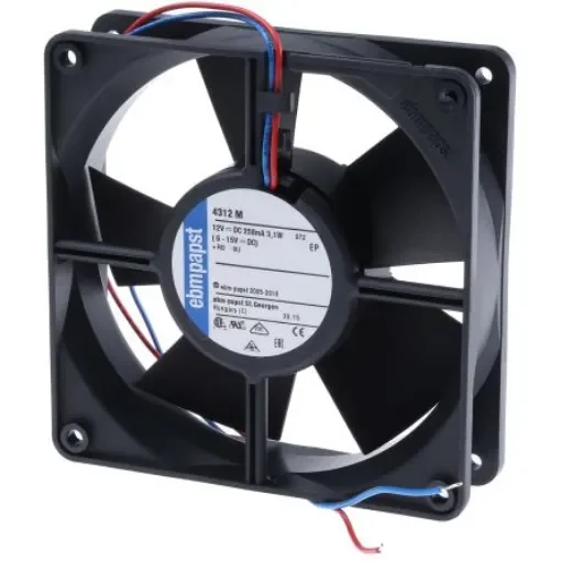 ebm-papst 4300 Series Axial Fan, 12 V dc, DC Operation, 140m³/h, 3.1W, 220mA Max, 119 x 119 x 32mm - 4312M product image