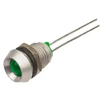 Bulgin Green Panel Mount Indicator, 2.2V dc, 8mm Mounting Hole Size, Lead Wires Termination - DX1091/GN product image