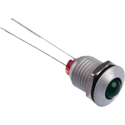 Bulgin Green Panel Mount Indicator, 2.2V dc, 8mm Mounting Hole Size, Lead Wires Termination - DX1093/GN product image