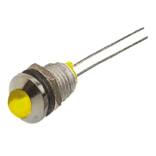Bulgin Yellow Panel Mount Indicator, 2.1V dc, 8mm Mounting Hole Size, Lead Wires Termination - DX1093/YL product image
