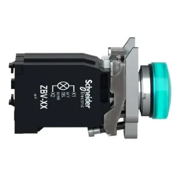 Schneider Electric, Harmony XB4, Panel Mount Green Pilot Light Complete, 22mm Cutout, 120V ac - XB4BV33 product image