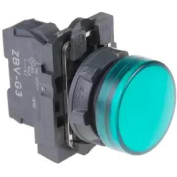 Schneider Electric, Harmony XB5, Panel Mount Green Universal LED Pilot Light, 22mm Cutout, IP66, IP67, 120V ac - XB5AVG3 product image