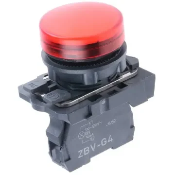 Schneider Electric, Harmony XB5, Panel Mount Red Universal LED Pilot Light, 22mm Cutout, IP66, IP67, 120V ac - XB5AVG4 product image