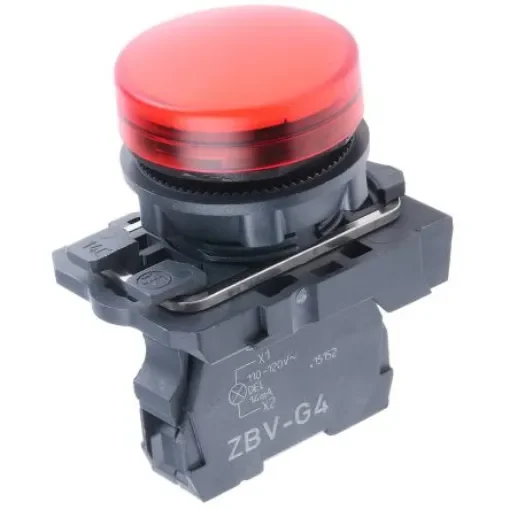 Schneider Electric, Harmony XB5, Panel Mount Red Universal LED Pilot Light, 22mm Cutout, IP66, IP67, 120V ac - XB5AVG4 product image