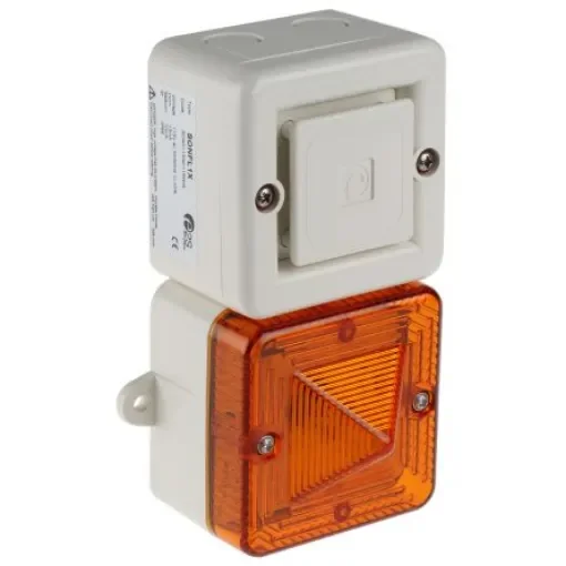 e2s SONFL1X Series Amber Sounder Beacon, 115 V ac, IP66, Wall Mount, 100dB at 1 Metre - SONFL1XAC115W/A product image