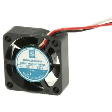 RS PRO Axial Fan, 12 V dc, DC Operation, 4.6m³/h, 840mW, 90mA Max, 25 x 25 x 10mm - 6196769 product image