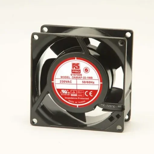 RS PRO Axial Fan, 230 V ac, AC Operation, 51m³/h, 12W, 60mA Max, 80 x 80 x 38mm - 6197009 product image