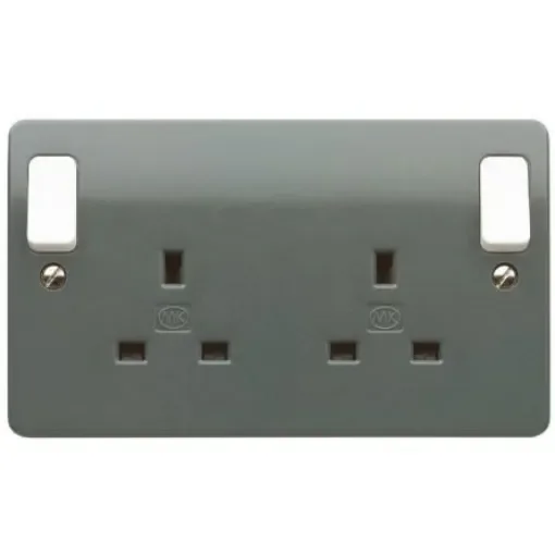 MK Electric Grey 2 Gang Plug Socket, 13A, Type G - British, Indoor Use - K2746 GRA product image